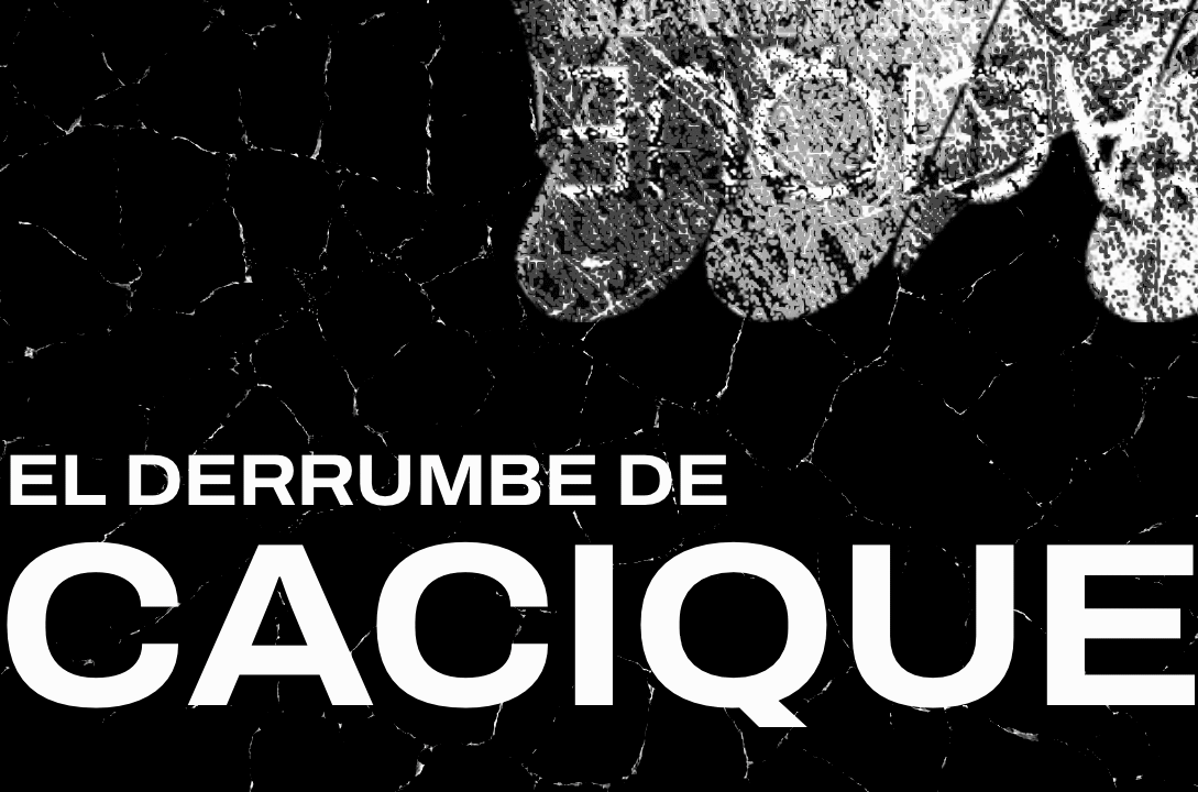 logo de cacique roto y el titulo: el derrumbe de cacique